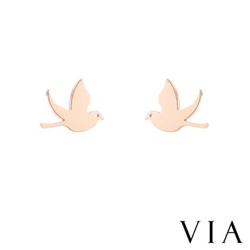 【VIA】動物系列 飛翔鴿子造型白鋼耳釘 造型耳釘玫瑰金色