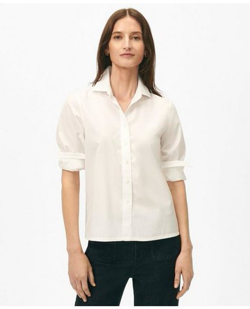 Brooks Brothers Women's Cropped Shirt in Stretch Supima Cotton | White | Size 2