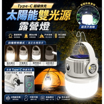 停電必備🔥太陽能露營燈 雙光源超亮 應急燈 帳篷燈 LED照明燈 戶外燈 擺攤燈 電量顯示 超長續航 防水照明 野營掛燈