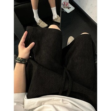 老錢風男裝夏季時尚直筒潮流寬鬆五分褲子美式復古短褲人字紋百搭老錢風亞麻透氣涼感休閒短褲 男夏季薄款天絲四分褲 直筒中褲老
