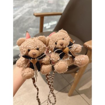 泰迪熊可愛手機殼背夾斜跨可背帶掛繩防摔通用任何手機可拆卸掛件