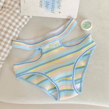 辣妹霓虹三角內褲女 夏季薄款女士中腰褲 女生全棉內褲純棉女鏤空海邊沙灘新款【雲木雜貨】
