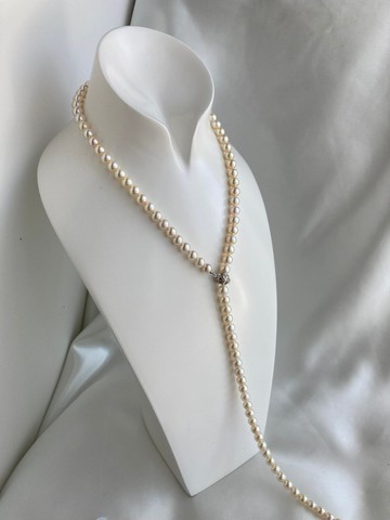 日本直送 80cm串珠項鍊 奶油香檳色Akoya珍珠 天然海水珍珠