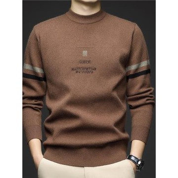 新款冬季羊毛衫一體絨男士加厚保暖時尚毛衣寬松長袖針織打底衫男