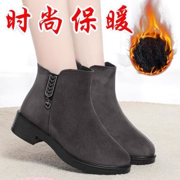 老北京布鞋女士冬季加絨短靴保暖低跟時尚時裝棉靴久站不累工作鞋