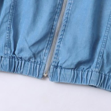 外貿日單夏款女裝薄款親膚牛仔襯衫圓領拉鏈寬松顯瘦百搭休閑外套