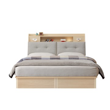 直人木業-NINA北歐簡約風收納側二抽床組-標準雙人5尺(附小夜燈USB插座)