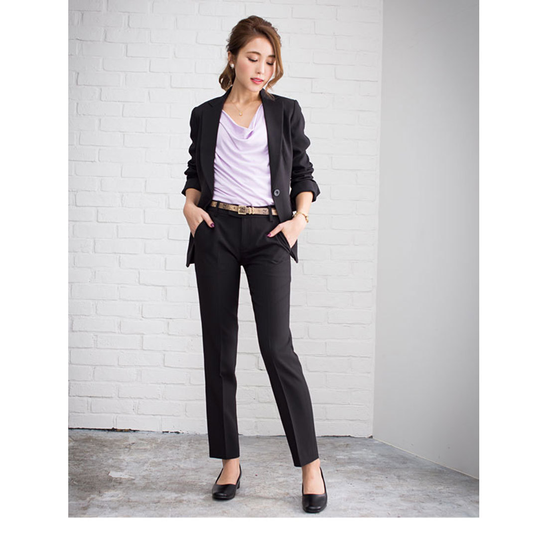 ユメテンボウ 夢展望 ストレッチアンクル丈パンツスーツ ブラック 通販 Lineポイント最大1 0 Get Lineショッピング