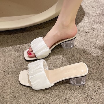 時尚一字拖鞋仙女風外穿女夏新款粗跟涼鞋高級感法式涼拖鞋