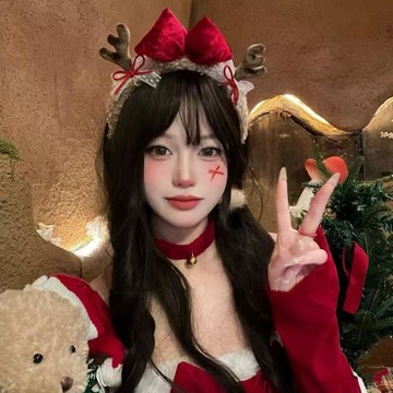 2027🎅🎁 聖誕節裝扮紅色蝴蝶結麋鹿角毛絨髮箍女氛圍感拍照發飾頭箍頭飾