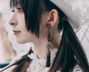 蒸汽朋克 金屬齒輪 皮革流蘇 木質星星 耳釘耳夾 耳飾