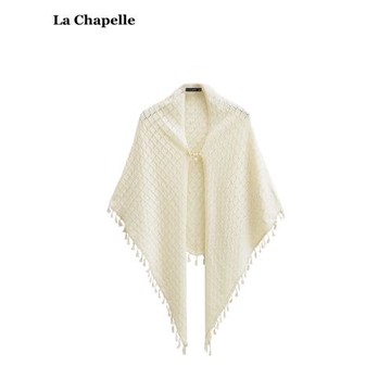 拉夏貝爾/La Chapelle新中式菱格流蘇針織披肩女2026新款外搭披風