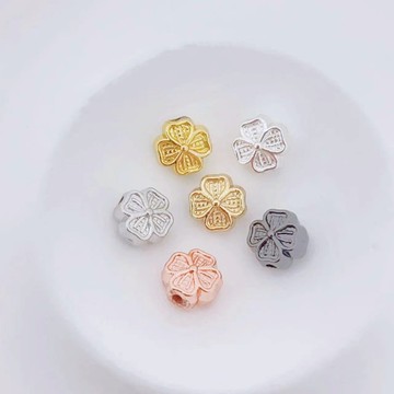 A1016 【單色滿100件送50件】14k包金保色四葉通孔隔珠墊珠diy繩子項鍊手鍊隔片吊墜配件