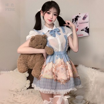 ❤️緋色❤️現貨 二次元洛麗塔印花女仆 性感純欲cosplay女傭裙 誘惑透視紗製服套裝