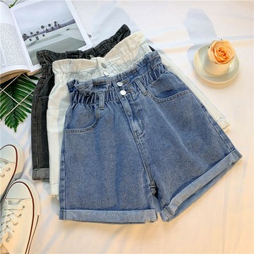 大碼牛仔短褲女夏季2022年新款胖妹妹mm松緊腰顯瘦A字闊腿熱褲子