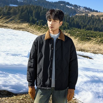 【夏日爆款】2025鼕季簡約寬鬆巴恩風撞色翻領羽絨外套