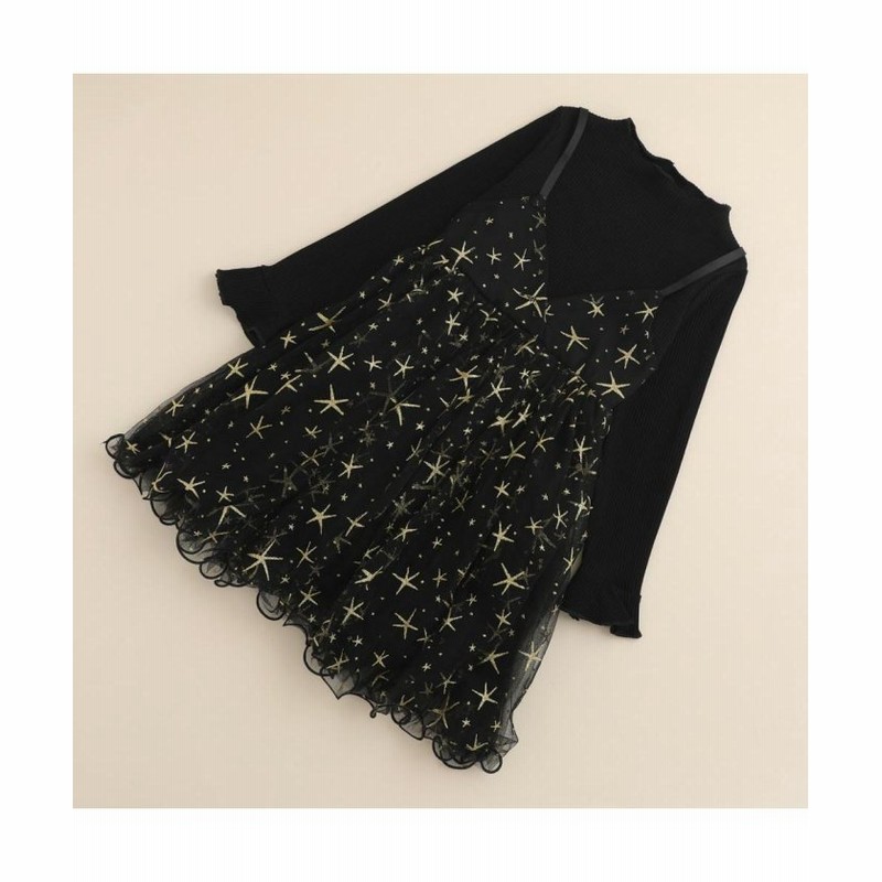 Urban Cherry アーバンチェリー リブレイヤード星柄ワンピース キッズ ブラック 通販 Lineポイント最大1 0 Get Lineショッピング