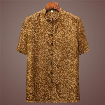 【米蘭精品】唐裝上衣短袖漢服-蠶絲印花寬鬆中國風男外套2色74fo2