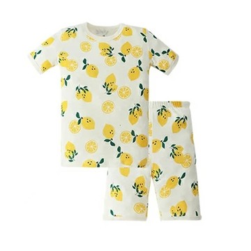 日本 Ho-ho kids - 100%棉 舒適短袖睡衣/家居服-檸檬-白