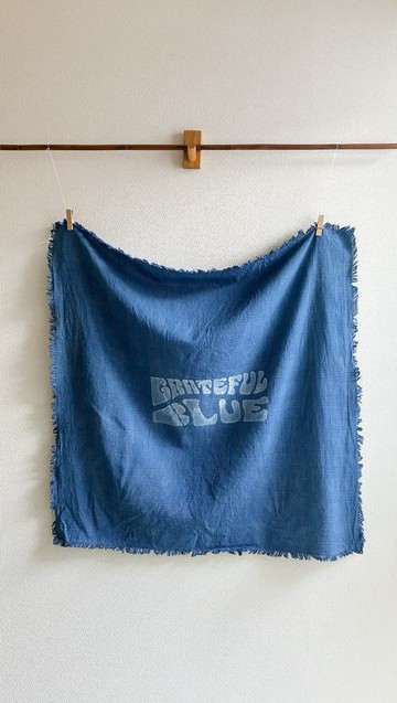 國產 GRATEFUL BLUE 輕盈藍染格紋圖案純棉流蘇圍巾 scarf JAPANBLUE Aizome