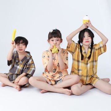 23款親子家居服汗蒸服夏季兒童睡衣短褲短袖水洗棉女童男童浴服套