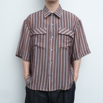 KAIKAI - Insomnia - 煙紫咖條紋短袖襯衫