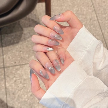 💯95%迴購率💯【灰藍碎鑽】純手工穿戴甲法式貓眼小衆設計輕奢氣質顯白可拆美甲美甲師太武 JM4N