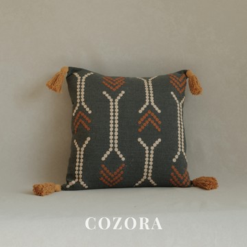 COZORA・Navaro霧藍圖紋流蘇抱枕 靠墊 峇里島手工抱枕 沙發抱枕 沙發靠枕 枕頭