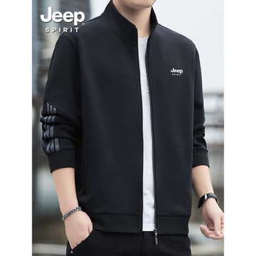 JEEP開衫衛衣外套男秋冬季加絨2025新款潮流寬松運動休閑立領夾克