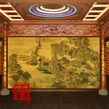 古典阿房宮圖壁畫壁紙古代亭臺樓閣宮殿瓊樓山水國畫背景墻紙定制