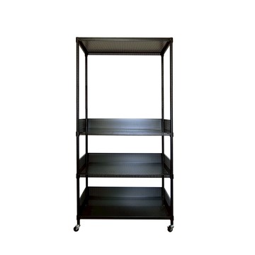 【Amos】90cm四層超穩耐重鐵力士+輪+3組圍籬黑色