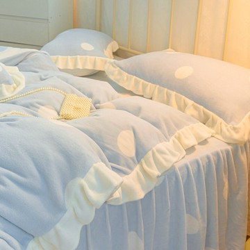 冬天床上牛奶絨四件套冬季珊瑚絨加厚被套雙面加絨法蘭絨床裙款女