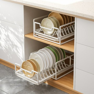 APP下單享點數9% 免安裝廚房拉籃櫥柜內抽拉碗籃碗碟收納架下水槽抽屜式分層置物架