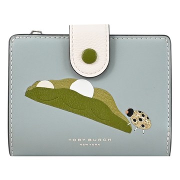TORY BURCH 165981 燙印豌豆圖樣扣式零錢短夾.淺藍綠