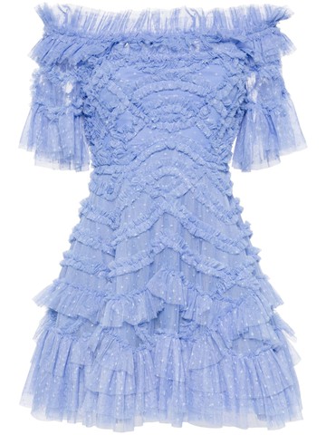 Needle & Thread - Lana off-shoulder mini dress - women - Recycled Polyester/Recycled Polyester - 12 - Blue