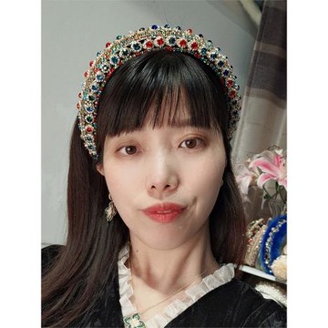 復古彩色水鉆發箍女加厚頭箍帶齒防滑壓發水晶發卡女寬邊寶石頭飾