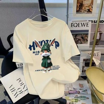 彩色正肩短袖t恤女2023年夏季新款上衣少女溫柔半袖體恤卡通 可愛