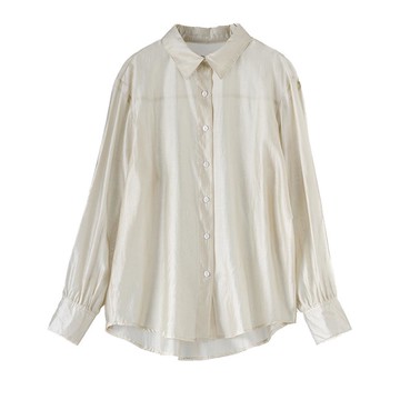 糖果色簡約薄款長袖修身上衣-香檳色