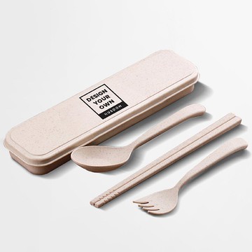 小麦秸秆餐具套裝/100套丨戶外便攜套裝三件套