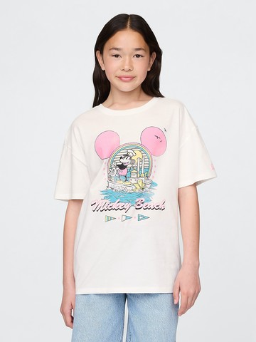 女童裝 Gap x Disney迪士尼聯名 Logo純棉印花圓領短袖T恤-白色