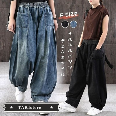 サルエルパンツ デニムパンツ コクーンデニム サーカスパンツ パッチワーク ウエストゴム アンクル丈 ワイドパンツ お洒落 ワイド ゆったり バルーン 通販 Lineポイント最大get Lineショッピング