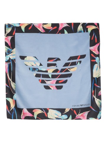 Emporio Armani - logo-print silk scarf - women - Silk - One Size - Blue