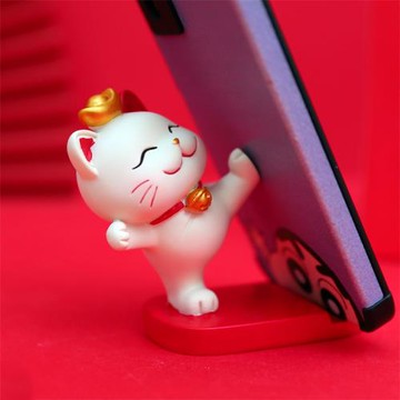手機支架桌面展示架托卡通可愛創意擺件招財貓發財貓個性辦公桌飾品支撐樹脂材質通用型