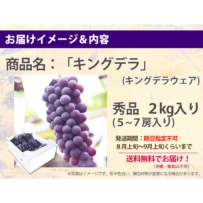 ブドウ 送料無料 高級葡萄 ぶどう キングデラ 秀品 ２kg ５〜７房入り