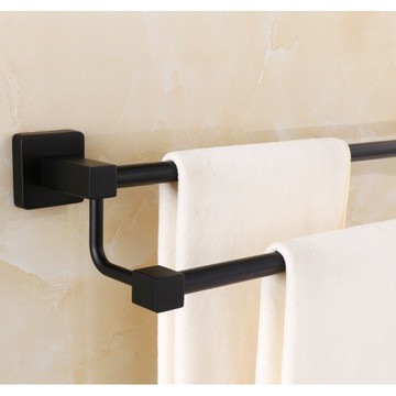 簡約黑【免釘牆】不鏽鋼雙層毛巾架精品衛浴 歐式雙桿黑時尚 高級酒店豪宅愛用浴巾架款式(60公分)