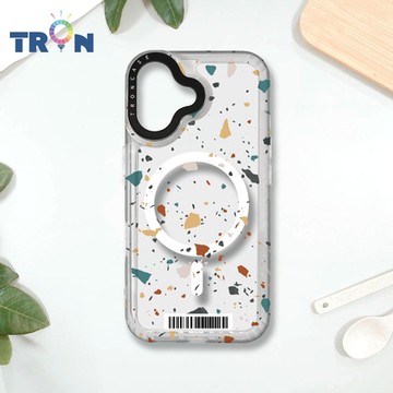 TRON IPHONE 16 彩色幾何透明磨石子A款 防摔 MAGSAFE 磁吸 太空載具殼 透白 手機殼