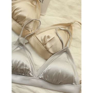 雙面真絲內衣！法式小胸桑蠶絲三角杯簡約無鋼圈舒適養膚薄款文胸