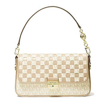 MICHAEL KORS - 拼接皮革格子翻蓋兩用包 (白卡其)