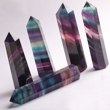 千琪螢石原石取材大自然擺件水晶六棱柱彩色家居風水飾品能量石