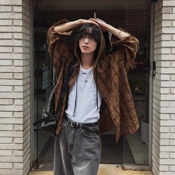 長袖連帽格子防曬襯衫男女春秋季復古美拉德休閒慵懶情侶襯衣外套